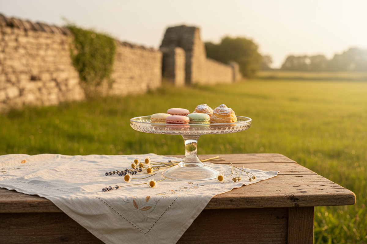 Plateau à dessert. Trenton Nova Scotia Glass Starflower Pattern Round Cake Stand »