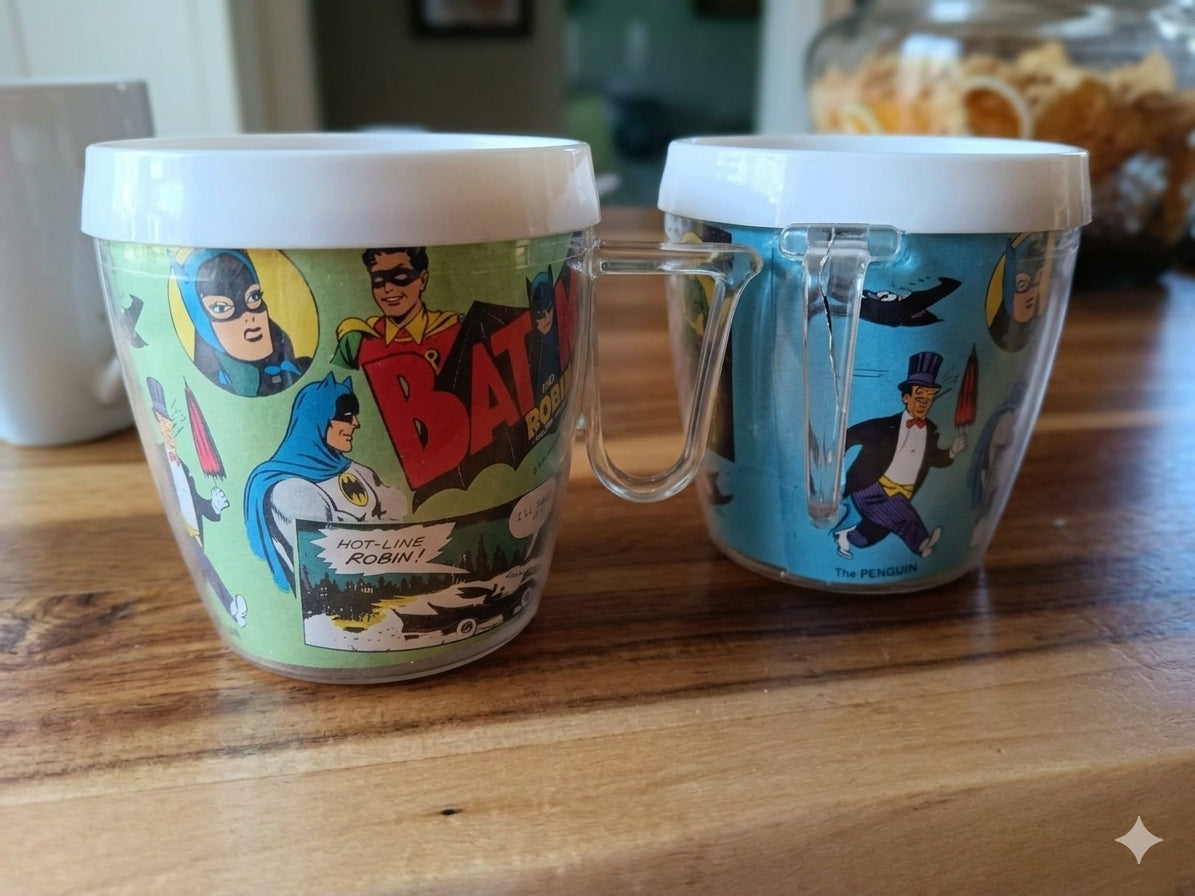 LOT VINTAGE : 2 Tasses Isothermes Batman & Robin (1966)
