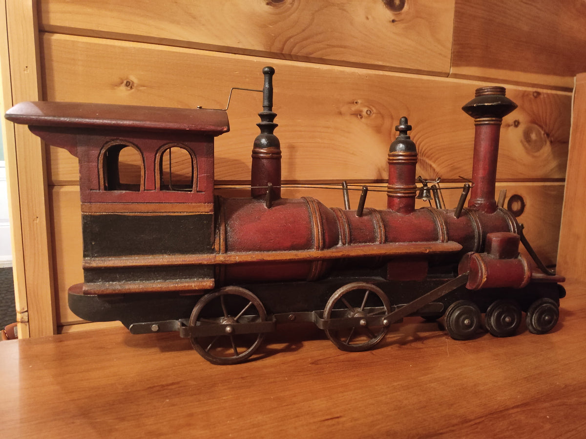 Große Vintage-Dampflokomotive aus Holz und Metall - Western-Stil (65 cm)