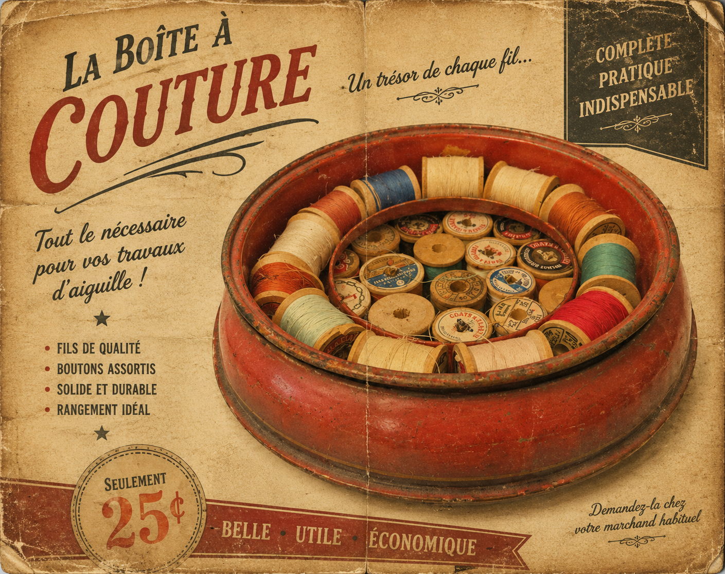 Pot métallique a couture vintage.