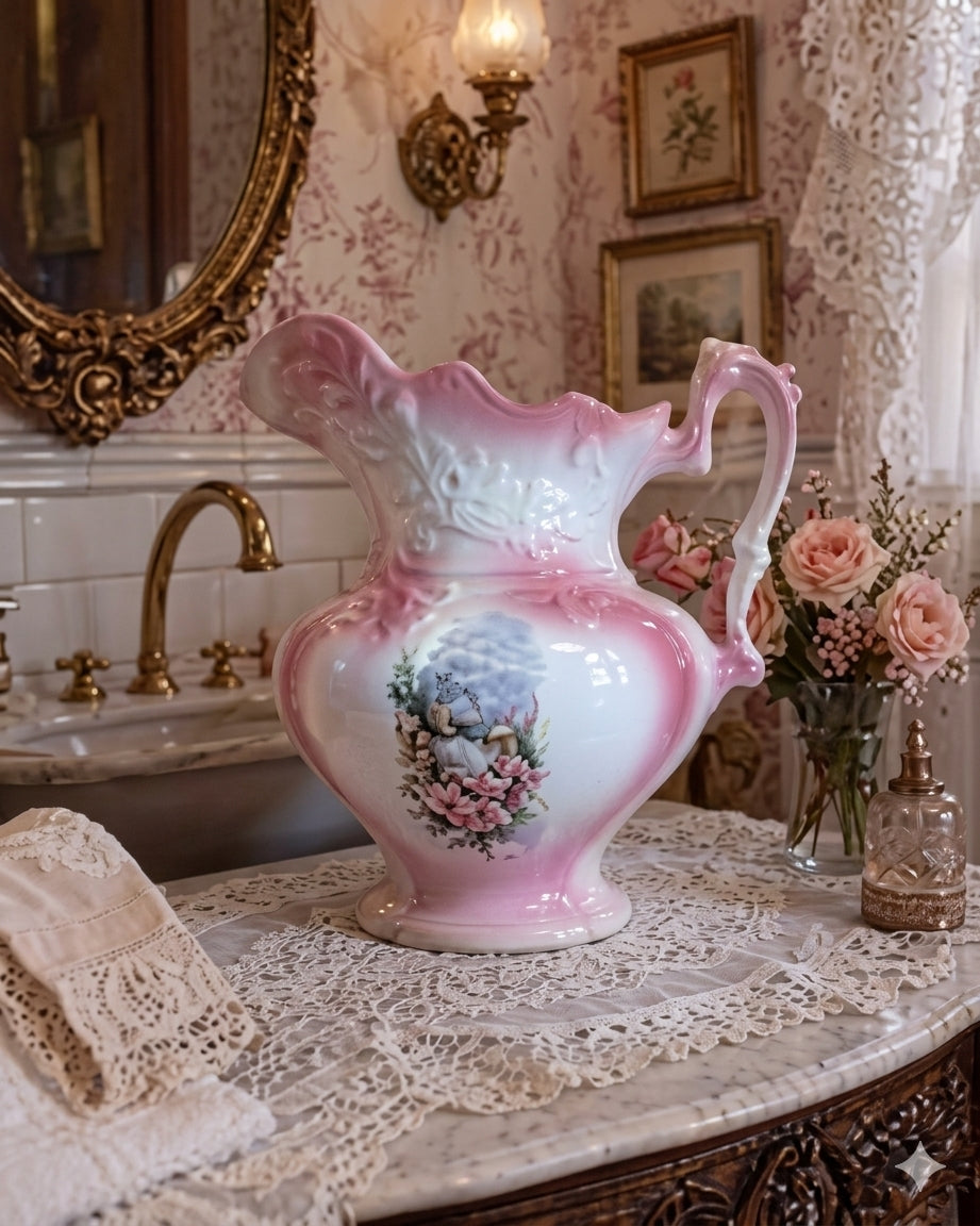 Vintage Krug / Vase aus pastellrosa Keramik – Alberta Souvenir-Dekor (Alberta Molds Form)