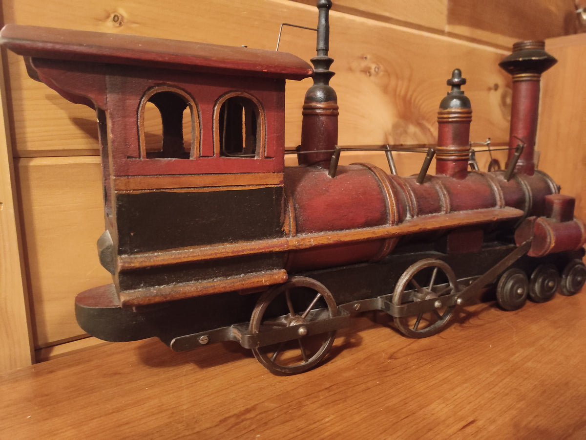 Große Vintage-Dampflokomotive aus Holz und Metall - Western-Stil (65 cm)