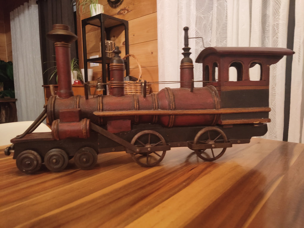 Grande Locomotive à Vapeur Vintage en Bois et Métal - Style Western (65cm)